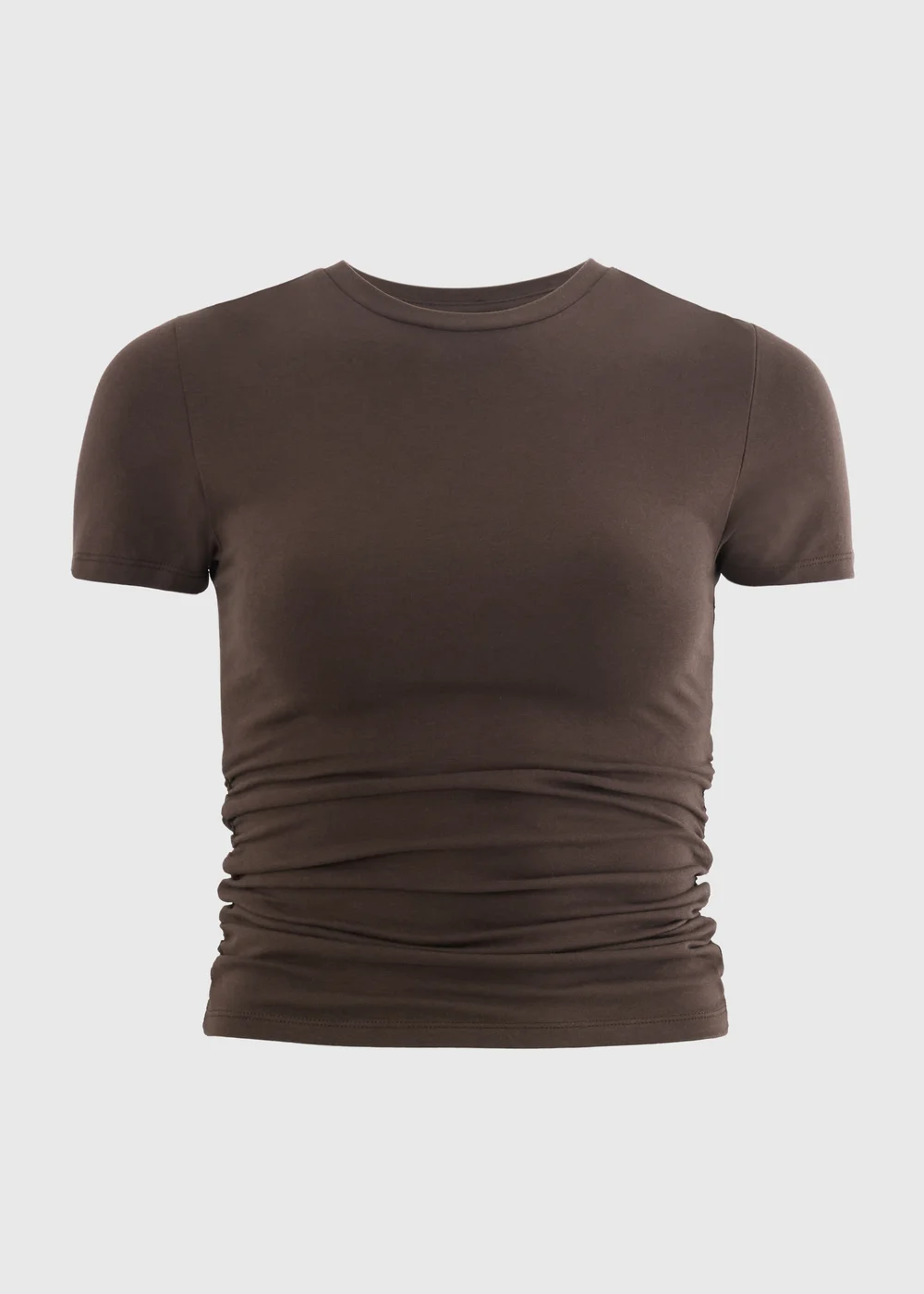 Chocolate Brown Ruched Side T-Shirt - 8 Image 2