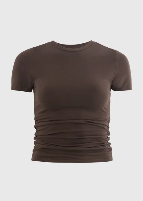 Chocolate Brown Ruched Side T-Shirt - 8 Image 2