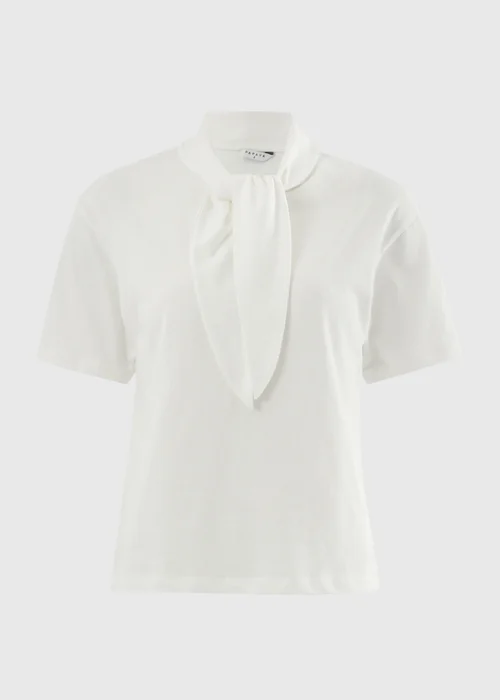 White Scarf Neck T-Shirt - 8 Image 4