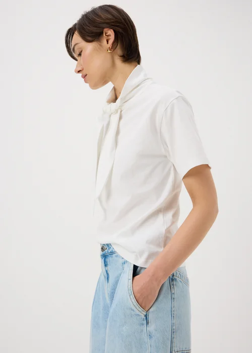 White Scarf Neck T-Shirt - 8 Image 2