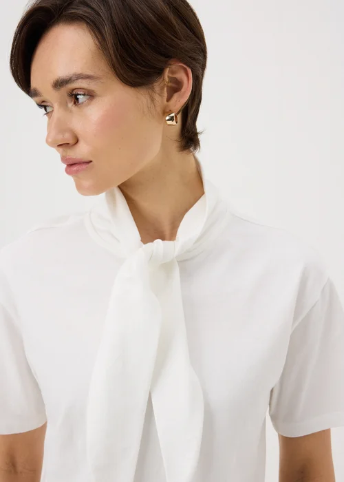 White Scarf Neck T-Shirt - 8 Image 3