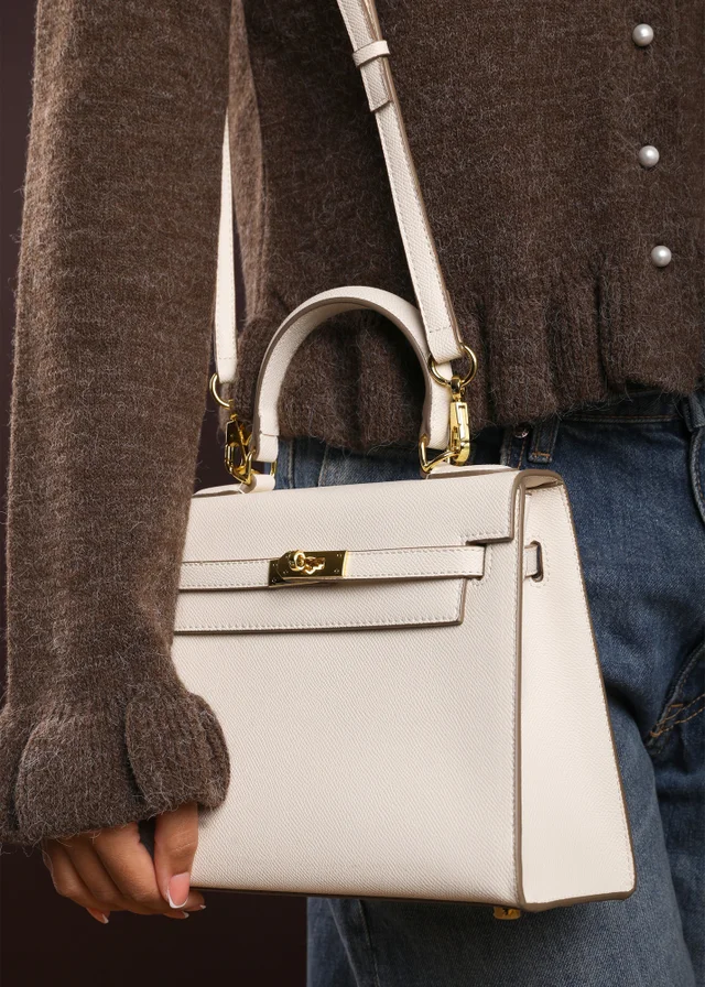 Where's That From Womens Lluvia Top Handle Satchel Mini Tote Bag with Turn-Lock Closure in Cream