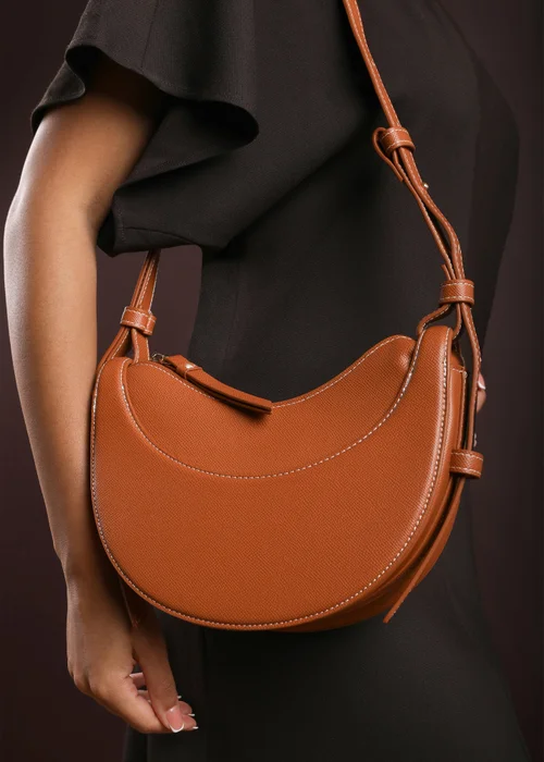 Where's That From Womens Envie Crescent Faux Leather Shoulder Bag in Tan - One Size Image 6
