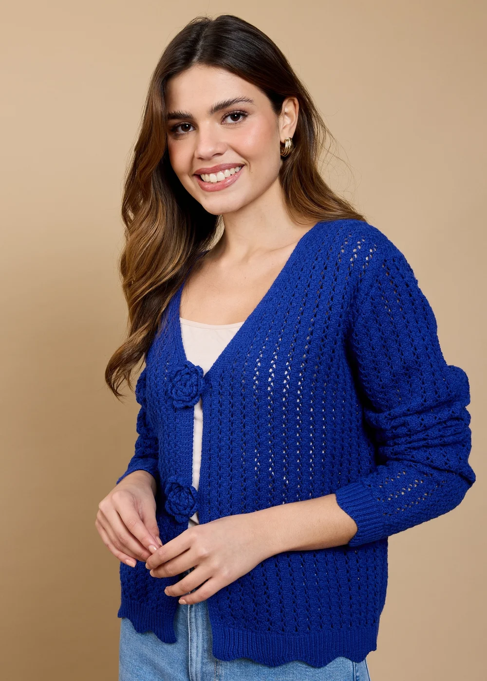 Little Mistress Blue Crochet Rosette Detail Cardigan - L Image 1