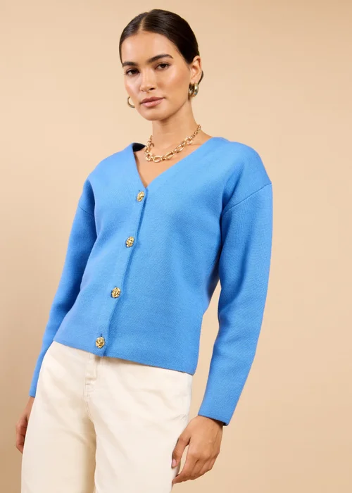 Little Mistress Blue Button Detail Knit Cardigan - S Image 1