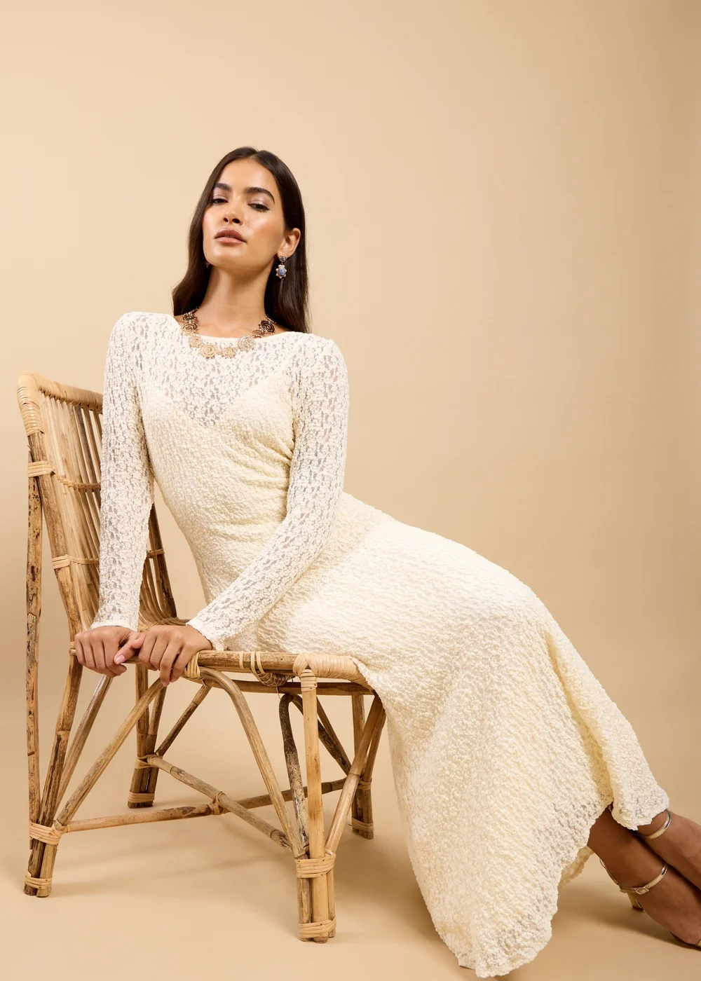 little mistress cream dress Cream Crochet Midaxi Dress