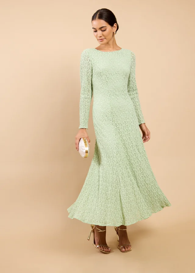 Little Mistress Sage Green Textured Midaxi Dress