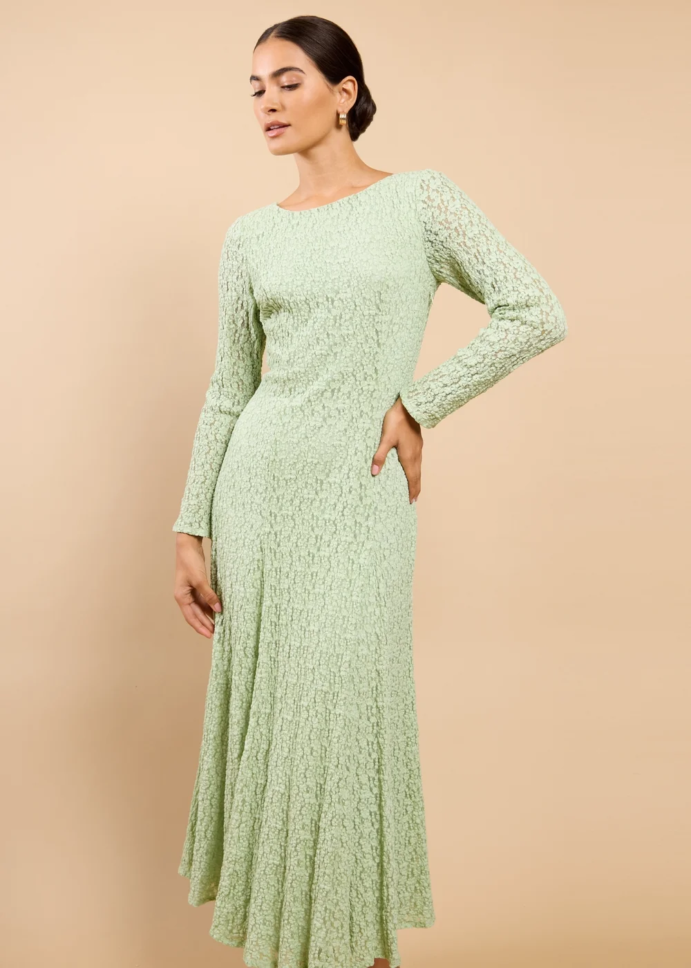 Little Mistress Sage Green Textured Midaxi Dress - 8 Image 4