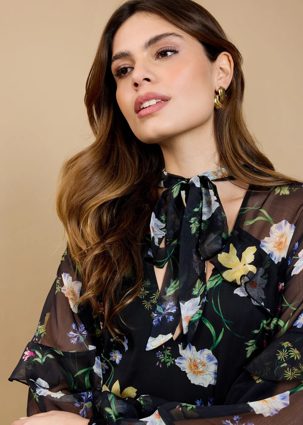 Little Mistress Black Floral Print Frill Midaxi Dress - 12 Image 3