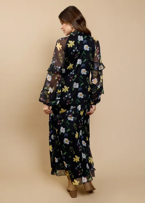Little Mistress Black Floral Print Frill Midaxi Dress - 12 Image 2