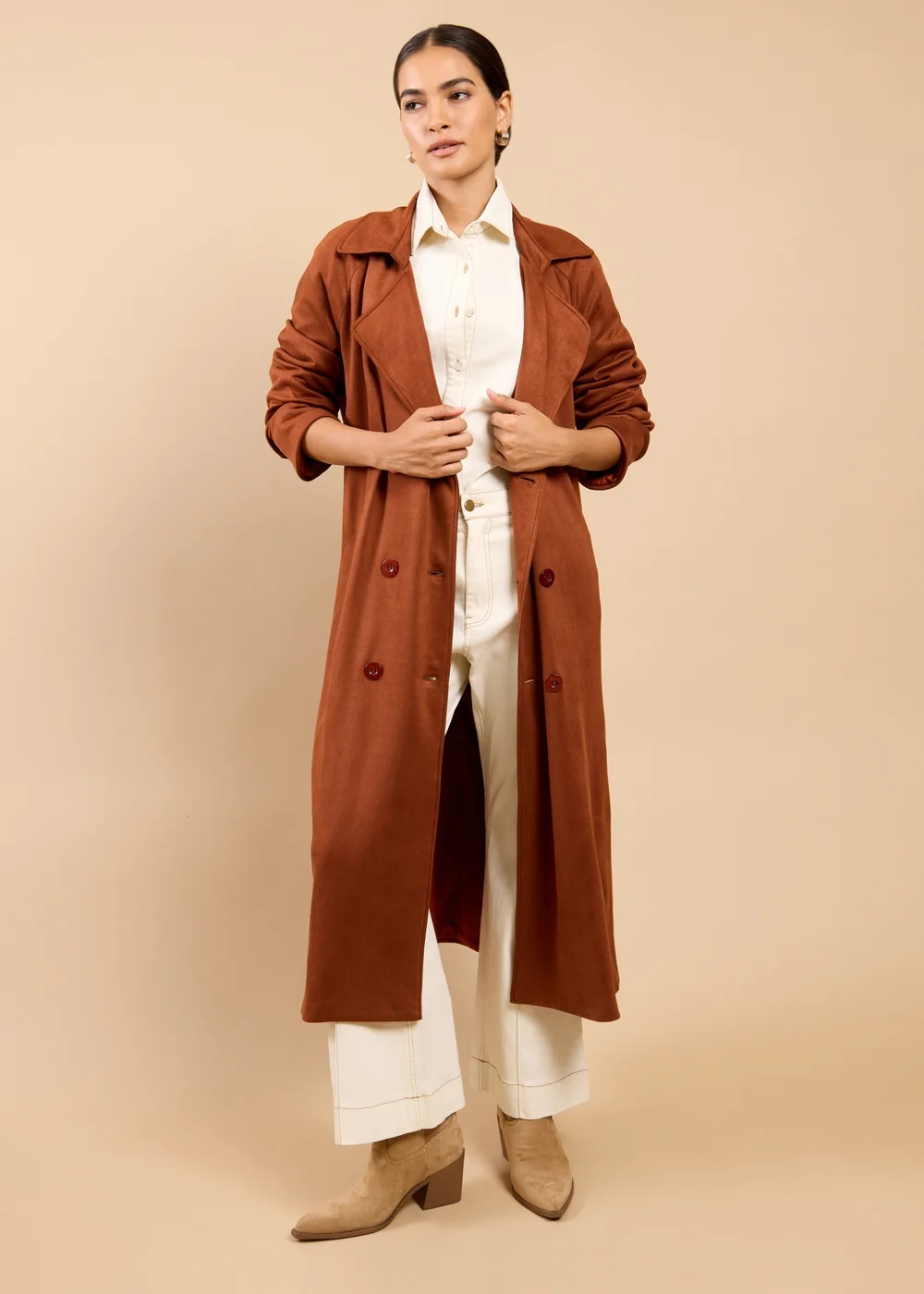 Little Mistress Brown Suedette Trench Coat - M Image 1