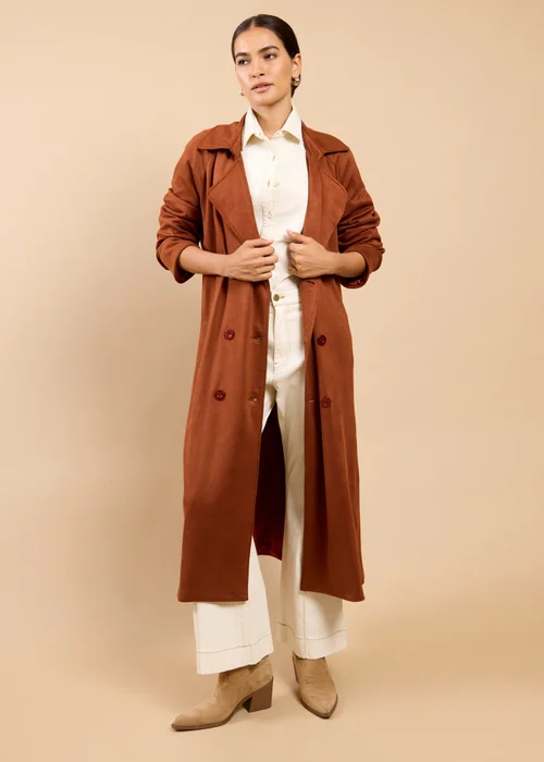 Little Mistress Brown Suedette Trench Coat - M Image 1