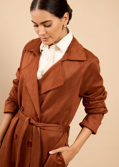 Little Mistress Brown Suedette Trench Coat - M Image 3