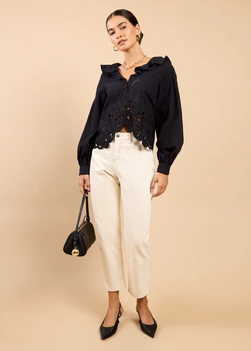 Little Mistress Black Embroidered Frill Top - L Image 4