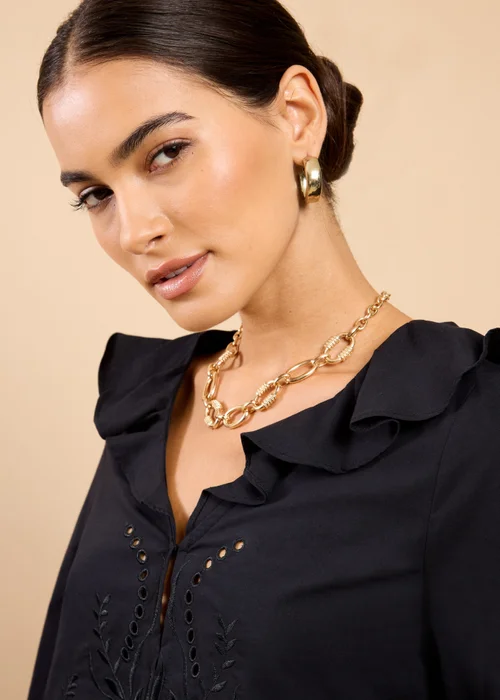 Little Mistress Black Embroidered Frill Top - L Image 3