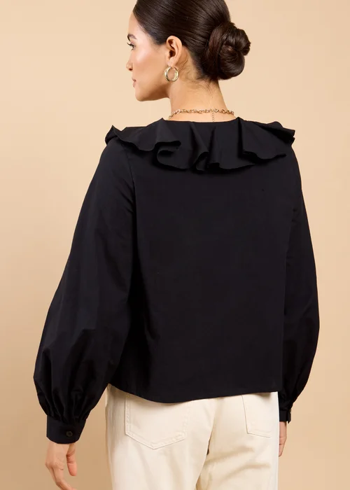 Little Mistress Black Embroidered Frill Top - L Image 2