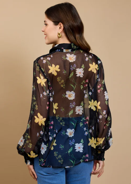 Little Mistress Black Floral Print Chiffon Shirt - 10 Image 2