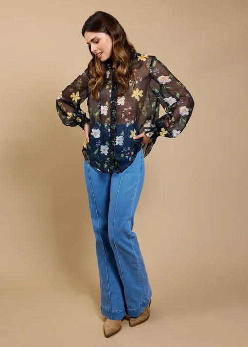 Little Mistress Black Floral Print Chiffon Shirt - 10 Image 4