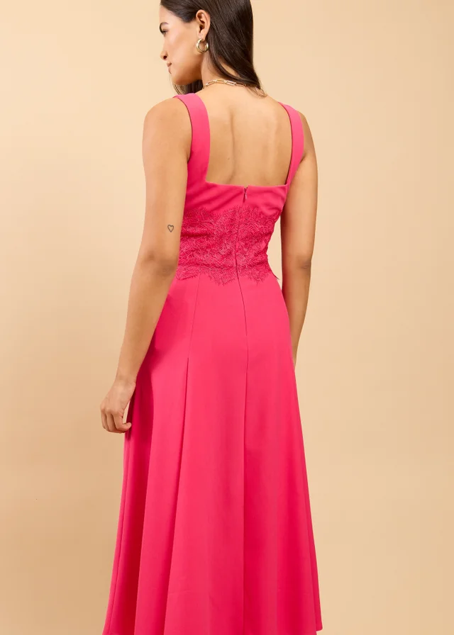 Little Mistress Pink Lace Detail Midaxi Dress