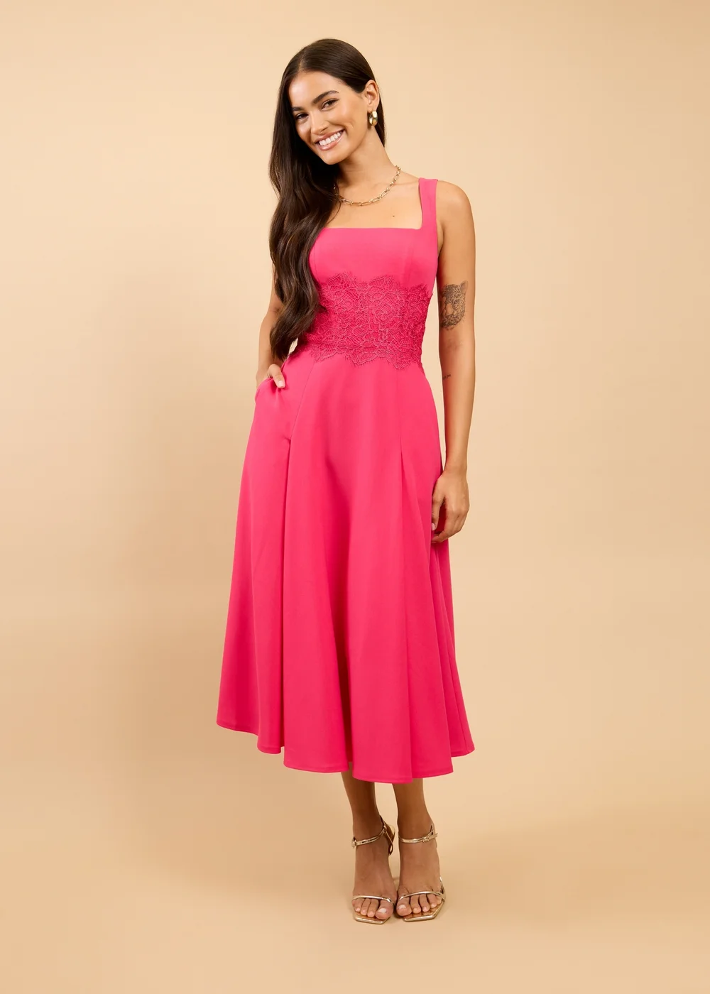 Little Mistress Pink Lace Detail Midaxi Dress - 16 Image 1