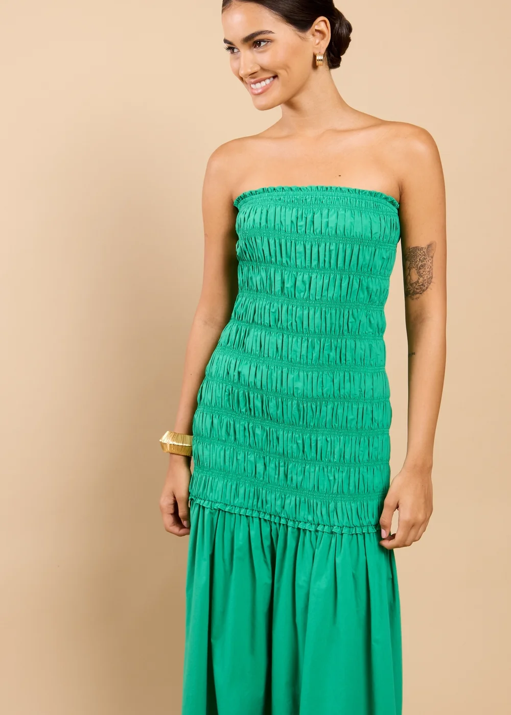 Little Mistress Green Bandeau Dropped Waist Maxi Dress - 12 Image 4