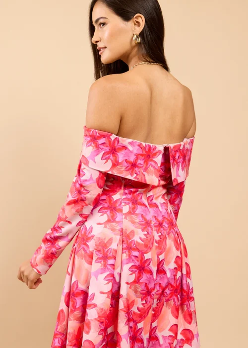 Little Mistress Pink Floral Print Bardot Mini Dress - 8 Image 2