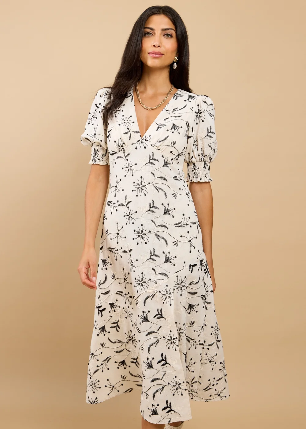 Little Mistress Natural Embroidered Midaxi Dress - 10 Image 4