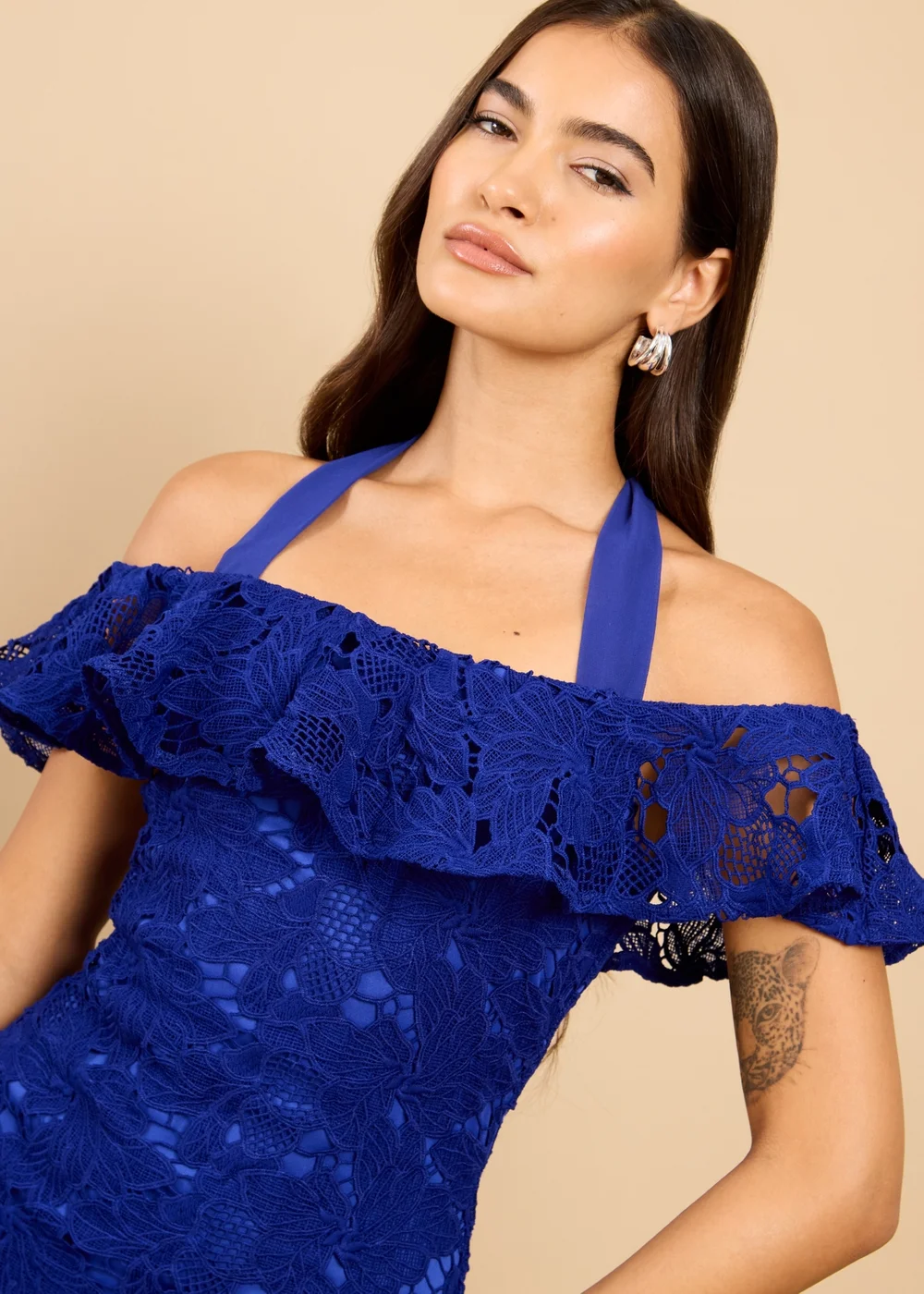 Little Mistress Blue Crochet Bardot Midaxi Dress - 18 Image 3