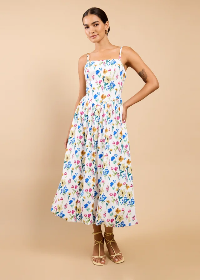 Little Mistress Floral Print Balloon Hem Midaxi Dress