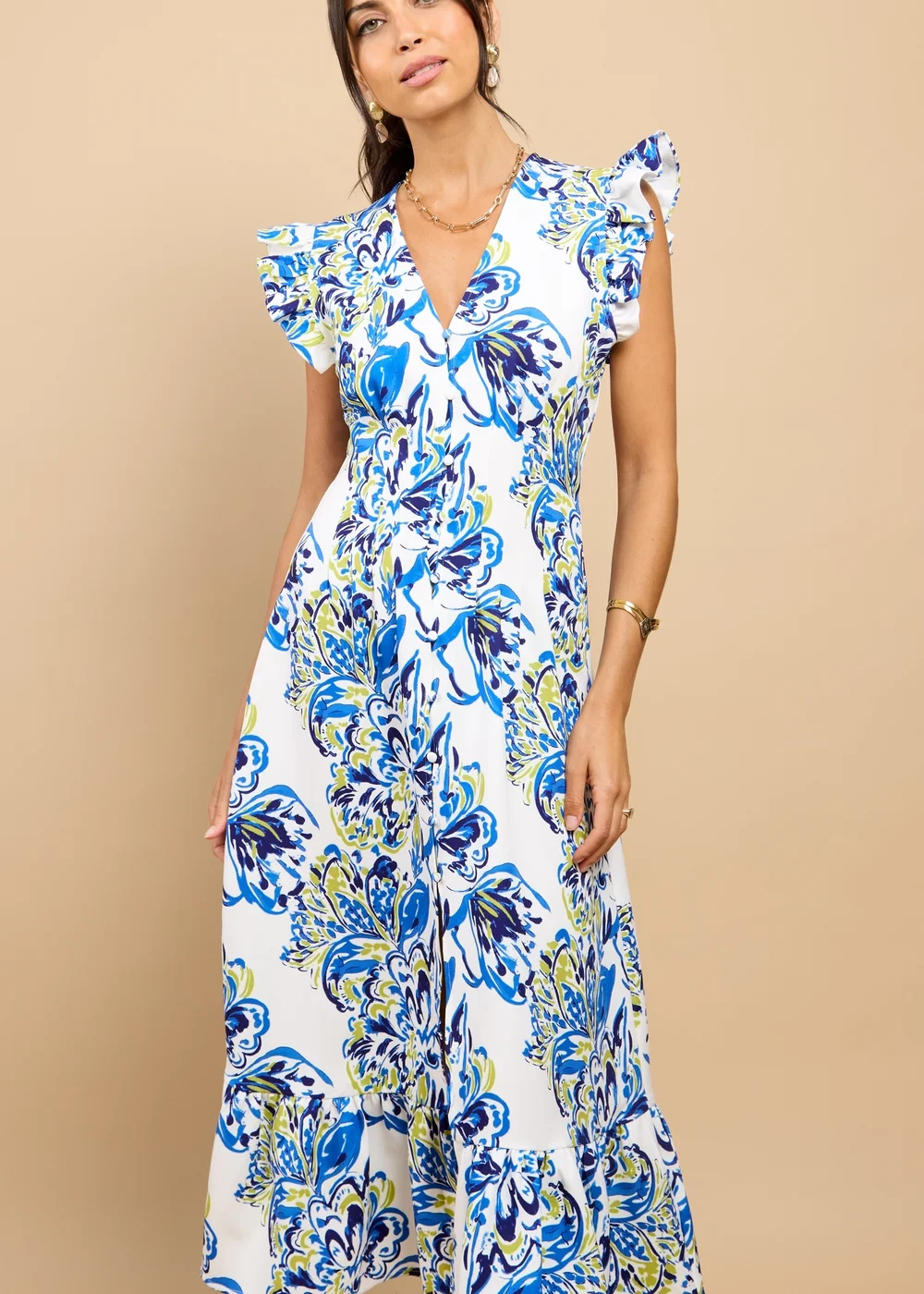 Little Mistress Blue Floral Print Button Down Midaxi Dress - 8 Image 4