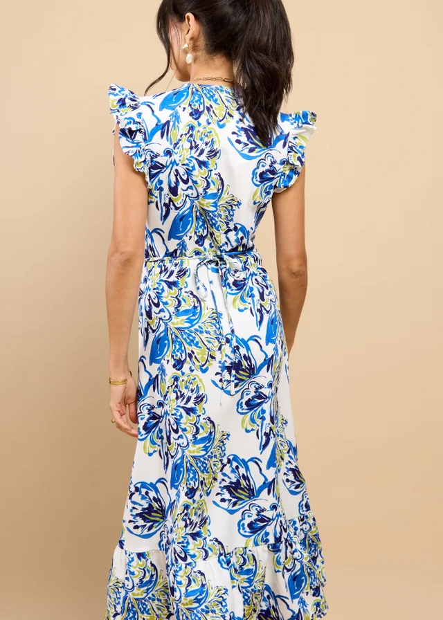 Little Mistress Blue Floral Print Button Down Midaxi Dress