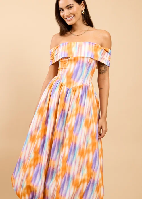 Little Mistress Blur Print Bardot Midaxi Dress - 10 Image 4