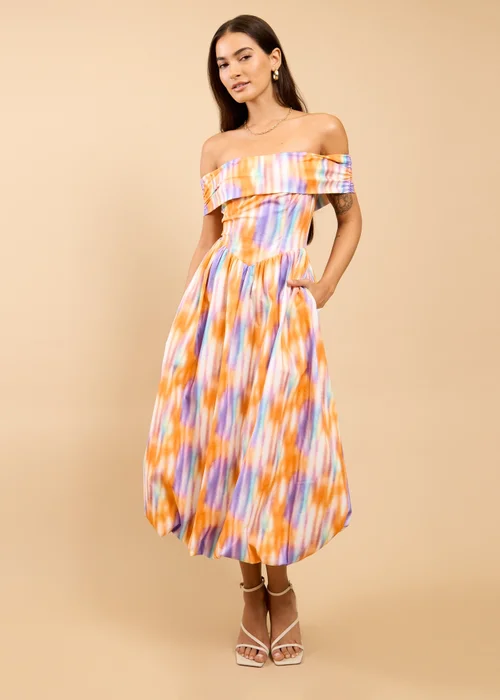 Little Mistress Blur Print Bardot Midaxi Dress - 10 Image 1
