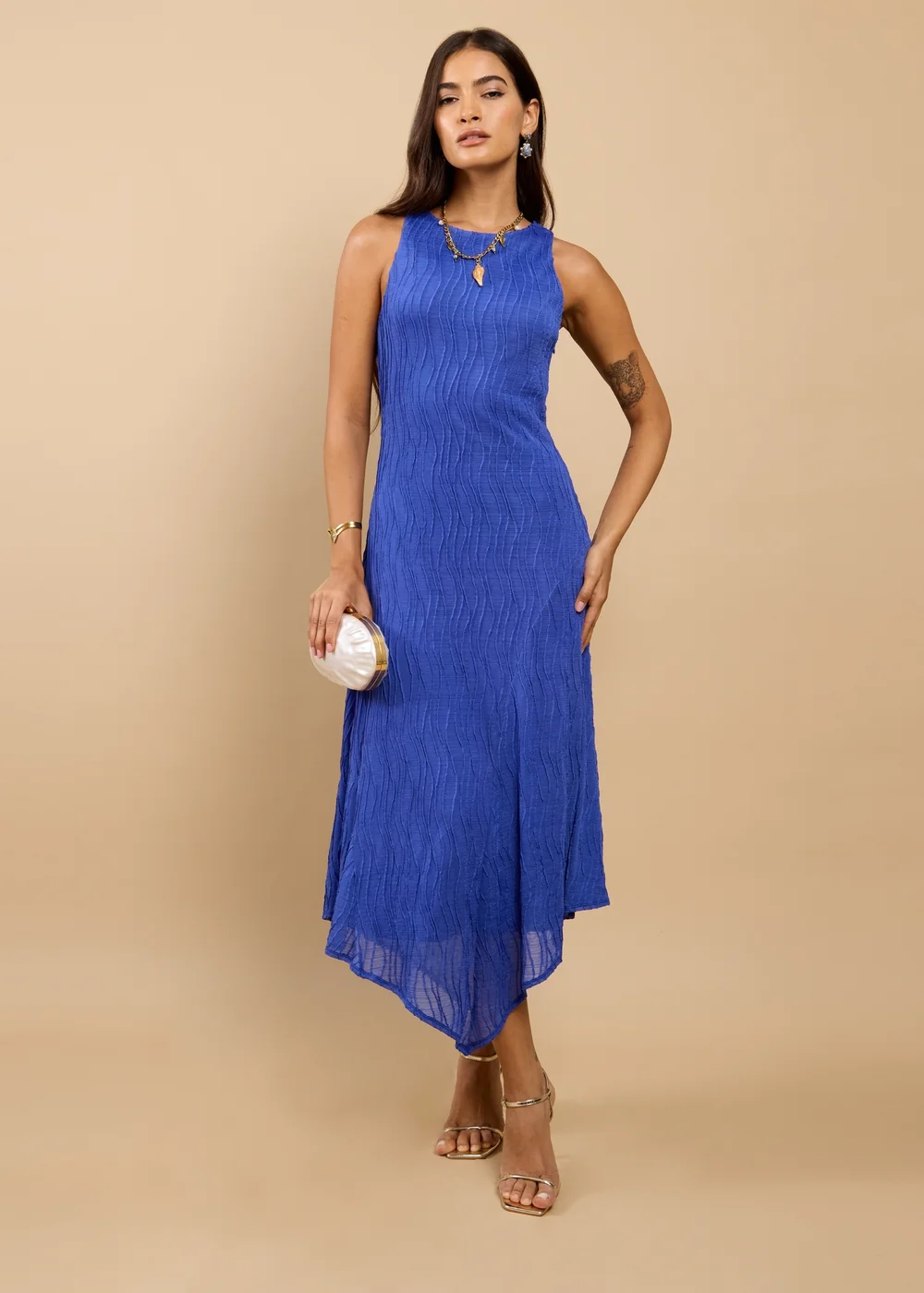Little Mistress Blue Textured Midaxi Dress - 16 Image 1