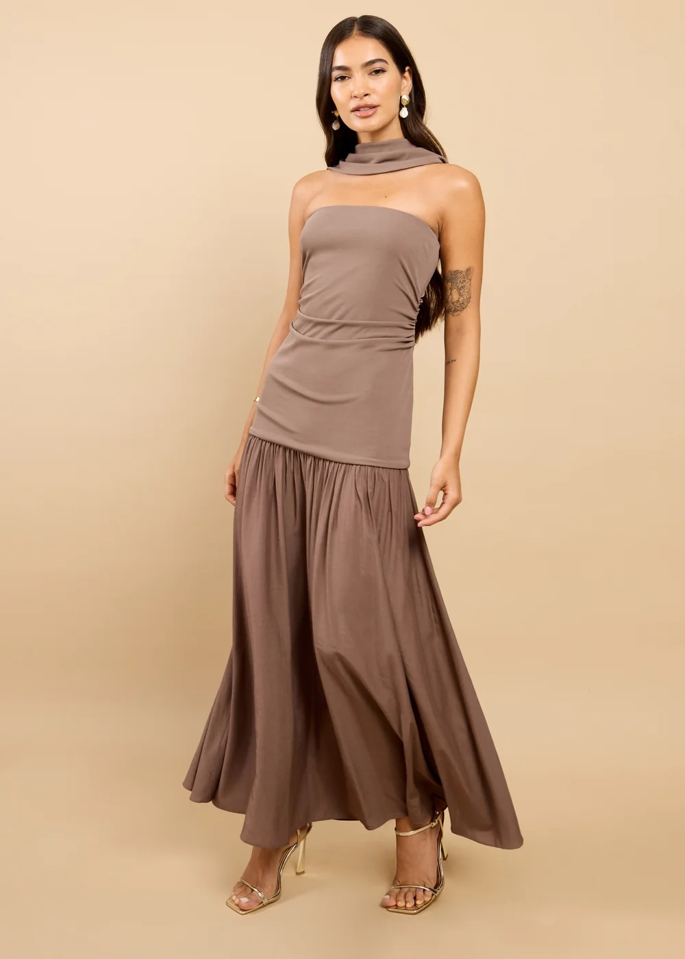 Little Mistress Mink Dropped Waist Maxi Dress - 8 Image 1