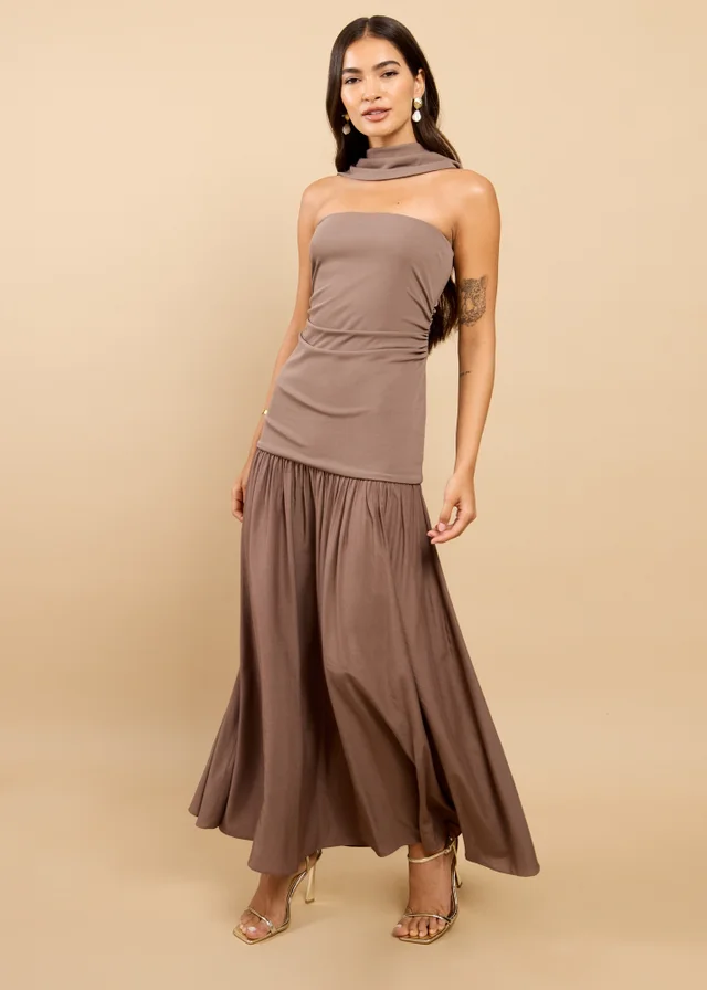 Little Mistress Mink Dropped Waist Maxi Dress