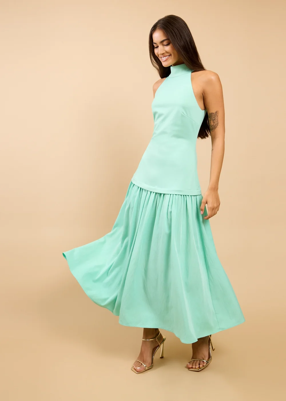 Little Mistress Sage Halterneck Dropped Waist Maxi Dress - 10 Little Mistress Sage Halterneck Dropped Waist Maxi Dress - 10