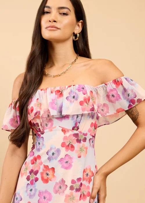 Little Mistress Floral Print Ruffle Bardot Midaxi Dress - 14 Image 3