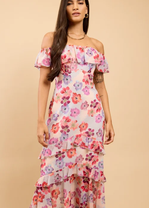 Little Mistress Floral Print Ruffle Bardot Midaxi Dress - 14 Image 4