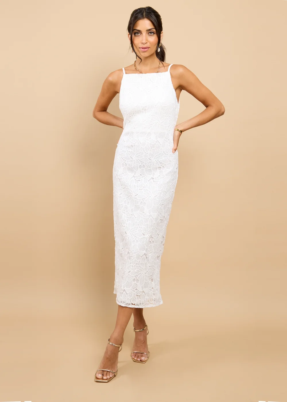 Little Mistress White Crochet Midaxi Dress - 12 | Matalan Little Mistress White Crochet Midaxi Dress - 12 | Matalan