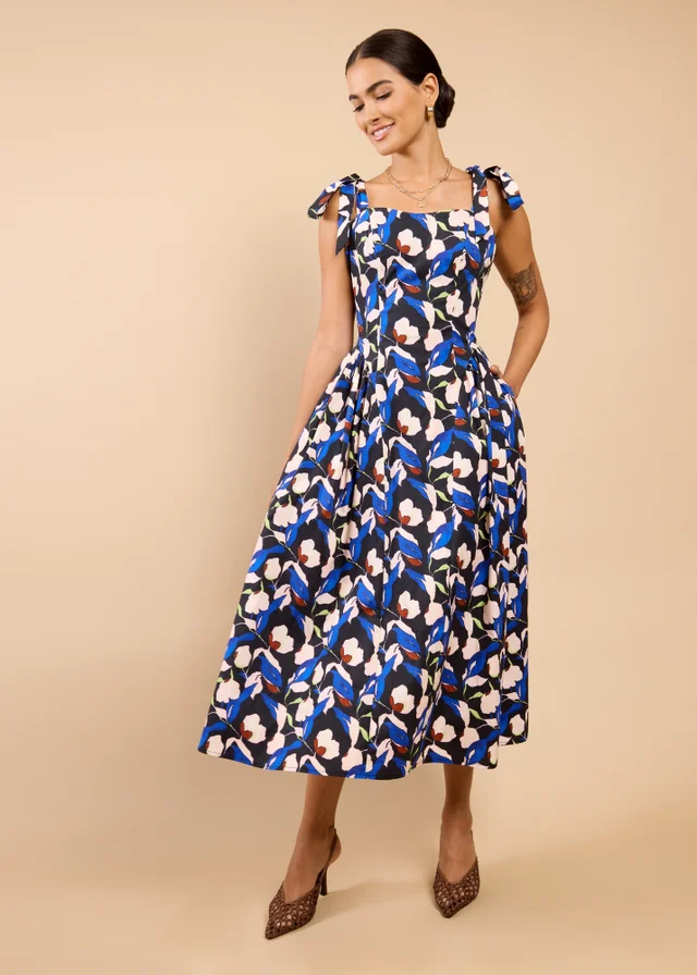 Little Mistress Floral Print Tie Strap Midaxi Dress Vicky Pattison EDIT