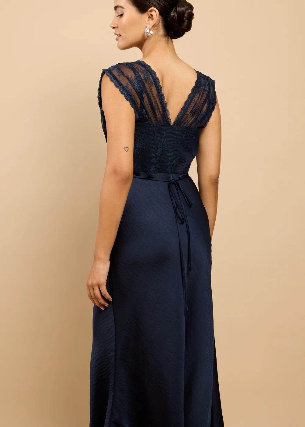 Little Mistress Navy Satin Lace Detail Midaxi Dress - 18 | Matalan Little Mistress Navy Satin Lace Detail Midaxi Dress - 18 | Matalan