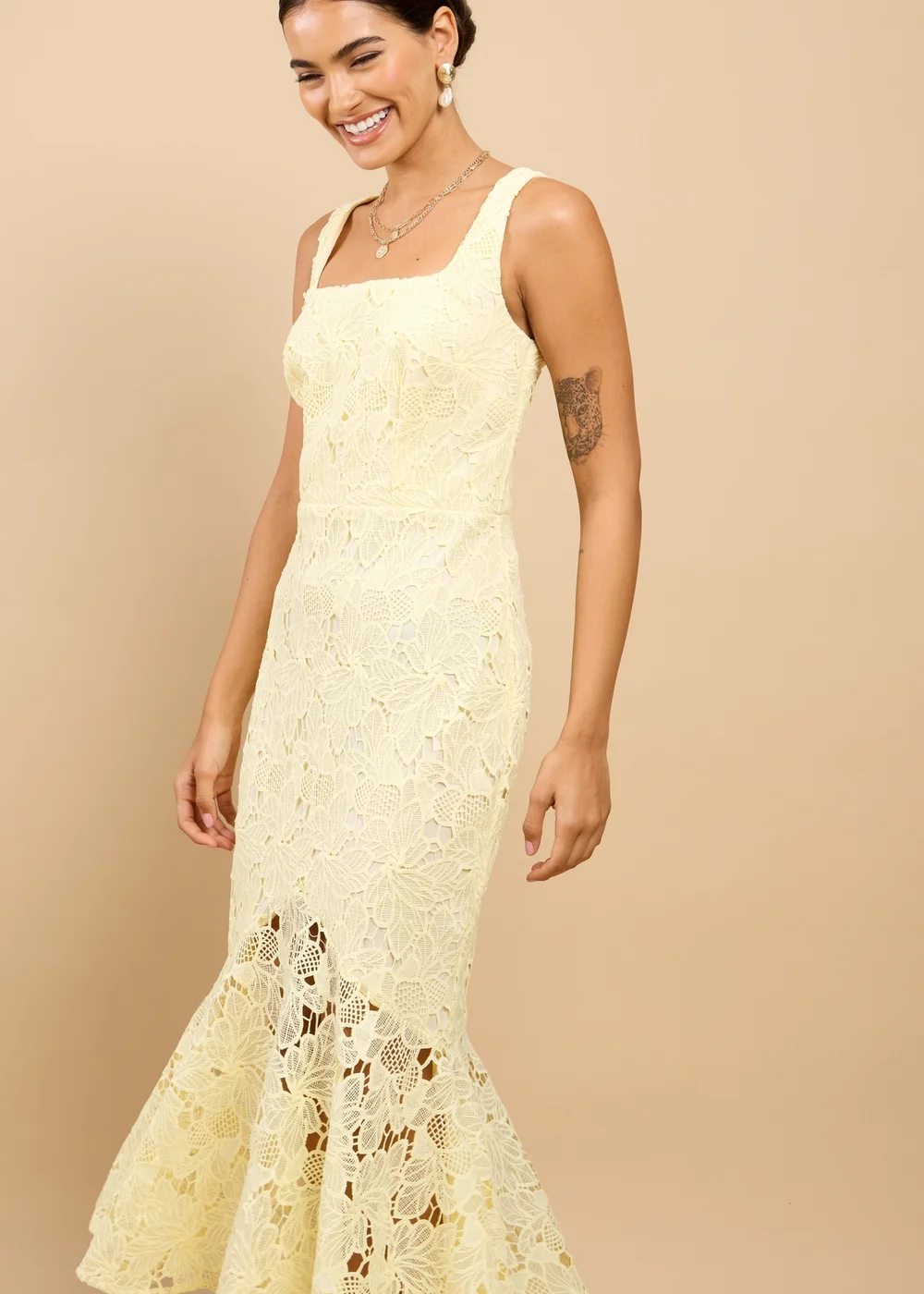 Little Mistress Lemon Crochet Midaxi Dress - 18 Image 4