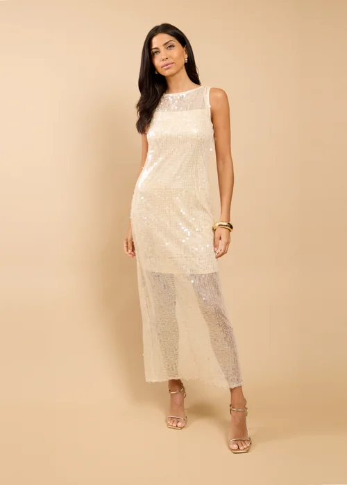 Little Mistress Champagne Sequin Maxi Dress - 14 Image 1