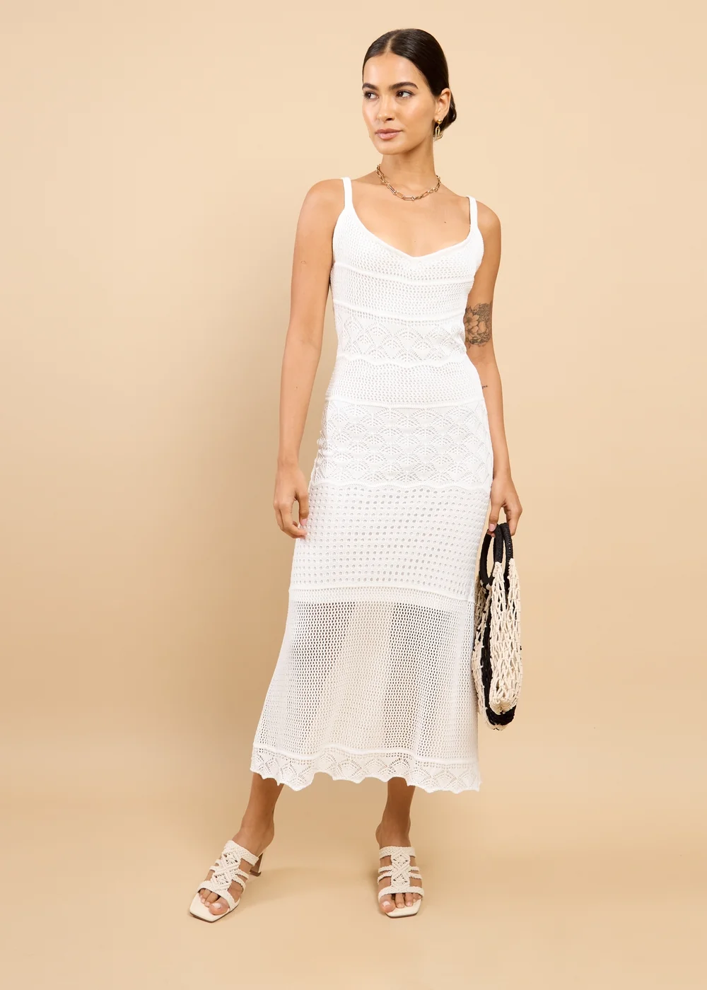 Little Mistress White Crochet Midaxi Dress - M Image 1