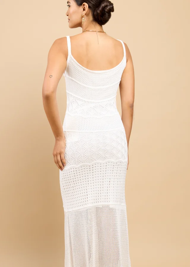 Little Mistress White Crochet Midaxi Dress