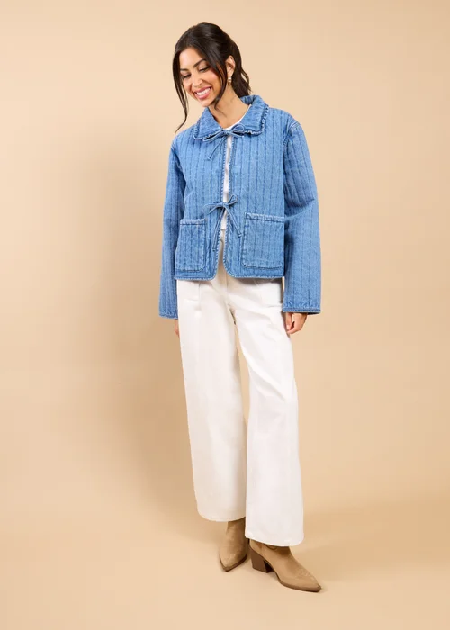 Little Mistress Denim Quilted Tie Detail Jacket Vicky Pattison EDIT - S Image 1