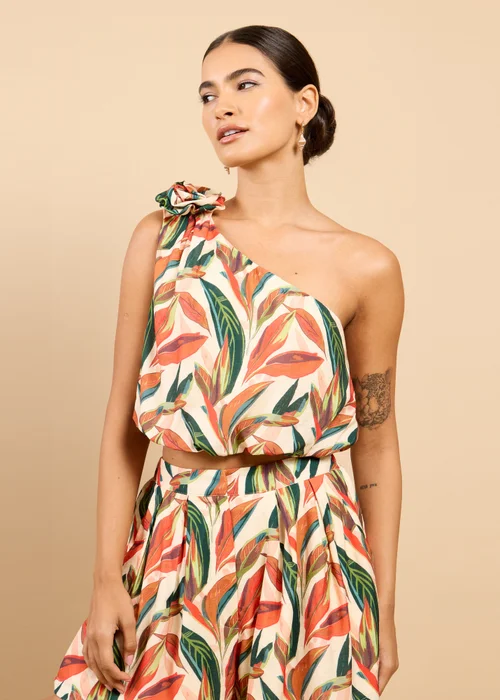 Little Mistress Leaf Print One-Shoulder Cropped Top Vicky Pattison EDIT - 8 Image 1
