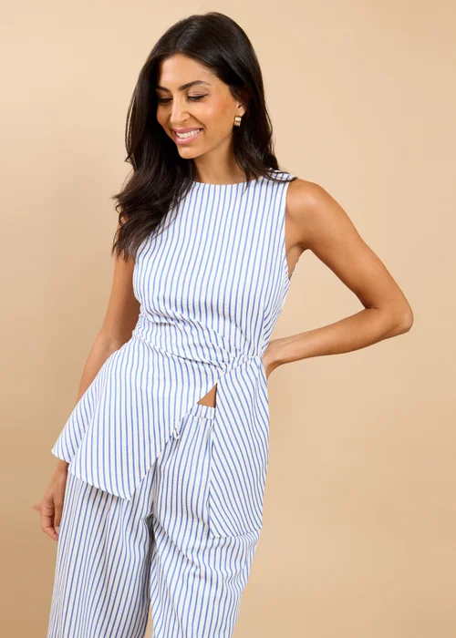 Little Mistress Blue Stripe Side Gather Top Vicky Pattison EDIT - M Image 1