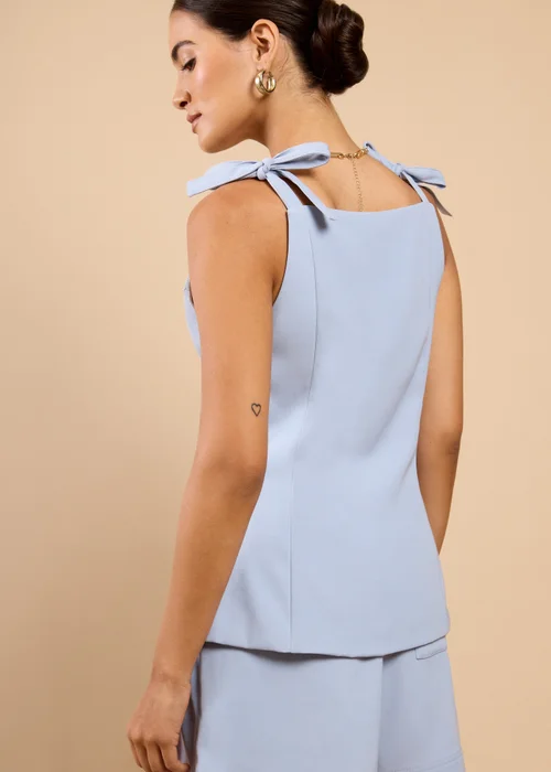 Little Mistress Pale Blue Tie Strap Waistcoat - 8 Image 2
